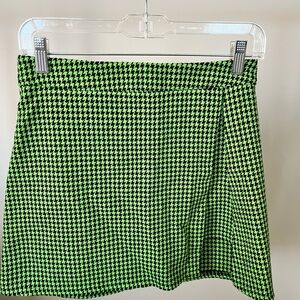 SHEIN Neon Green and Black Houndstooth Mini Skirt